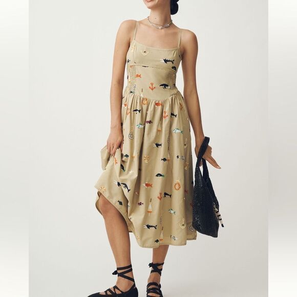 Maeve Dresses & Skirts - Maeve x Anthropologie Embroidered Fish MIDI Dress